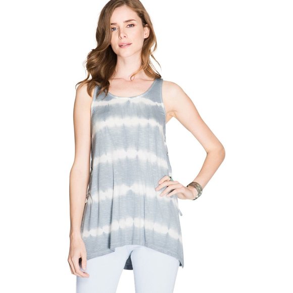 She + Sky Tops - She & Sky Tie Dye Slub Knit Tank Top with Lace Up Sides, Grey